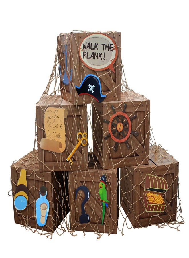 Timisea 32 Pcs Pirate Party Decorations Imitation Wooden Box Fishing Net Car Trunk or Treat Decor Pirate Party Favors Birthday Photo Booth Props - Image 1